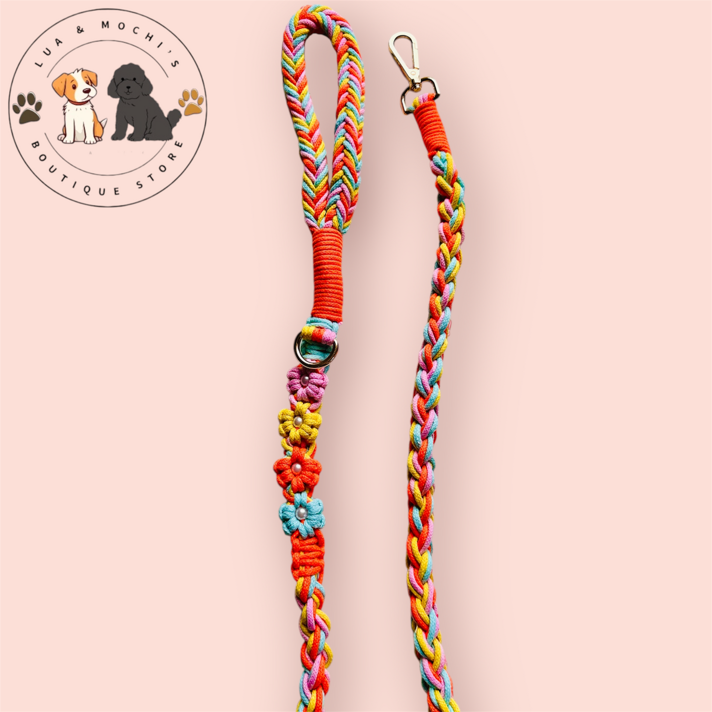 [Orange Soda] Hand made Cotton Braided Pearl Floral Dog Leash