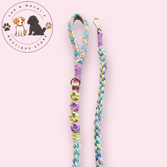 cherry blossom pink pearl floral pretty dog leash cute dog gear durable dog lead handmade cotton braided