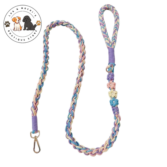 little mermaid purple pearl floral pretty dog leash cute dog gear durable dog lead handmade cotton braided gift holiday